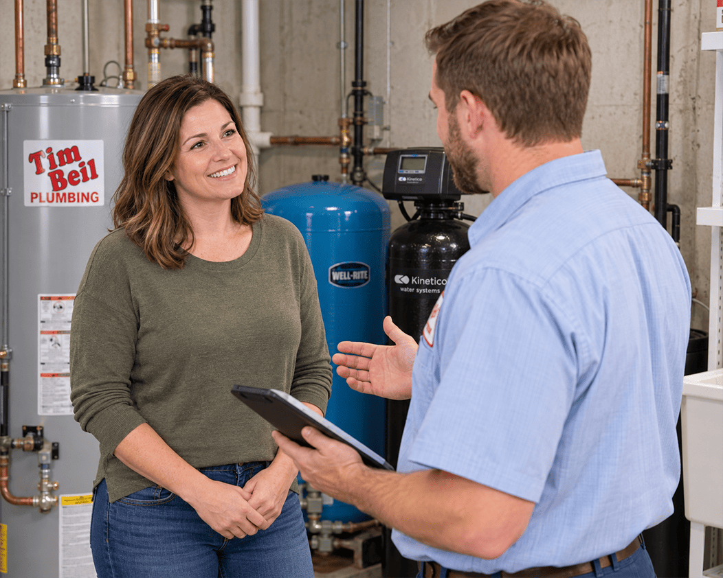 beil plumbing technician is talking with homeowner about financing options beil plumbing technician is talking with homeowner about financing options